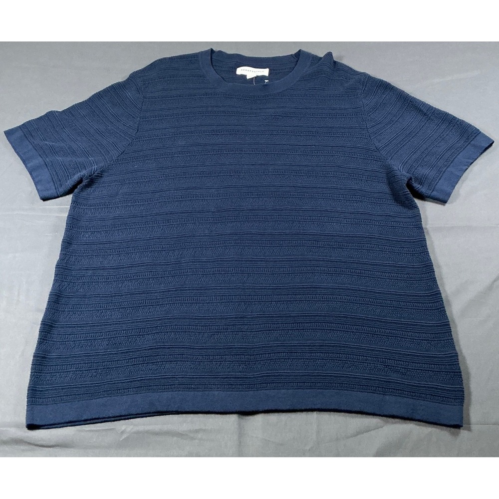 Aeropostale Mens Textured Knit Short Sleeve Sweater Navy Blue XL 145122